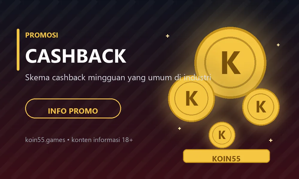 Ilustrasi merek Koin55 bertema cashback mingguan