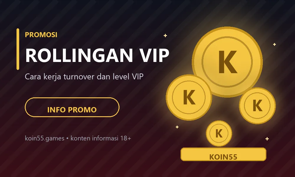 Ilustrasi merek Koin55 bertema rollingan dan program VIP